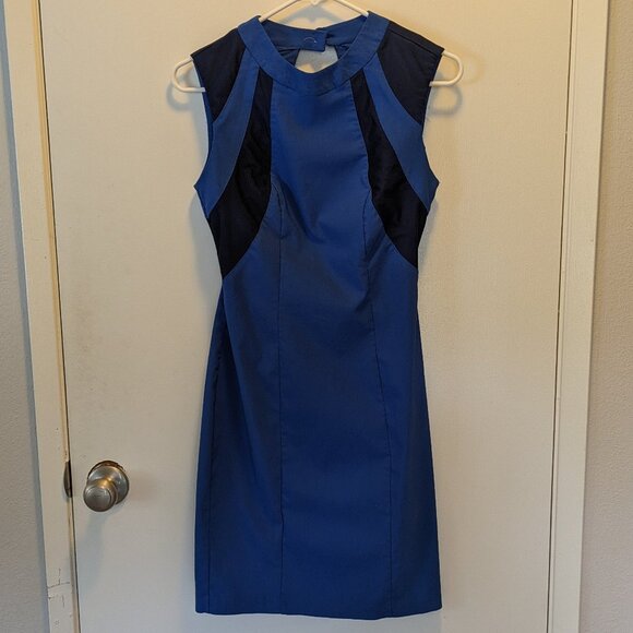 ASOS Dark Blue Sleeveless Career Style Bodycon Dress Mesh Contrast Open Back - Picture 1 of 9